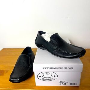 STEVE MADDEN WYOTT BLACK LEATHER LOAFERS